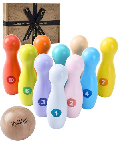 Jaques of London Wooden Skittles Game for Kids | Colourful Mini Wooden Bowling Set | Sustainable Wooden Games for Toddlers 1 Year + | Since 1795