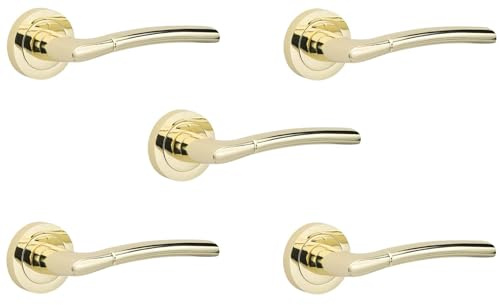 Golden Grace Indiana Design Door Handles, Polished Brass, 5 Pairs