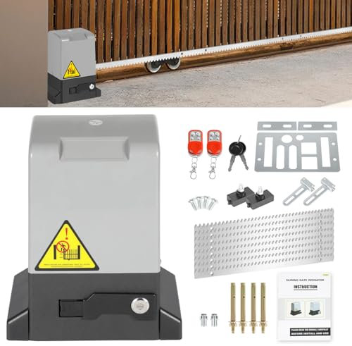 Joparri Accionamiento automático para puerta de garaje de 550 W, accionamiento automático para puertas giratorias, abridor de hasta 1200 kg, 12 m, accionamiento para puerta de patio, con 2 mandos a