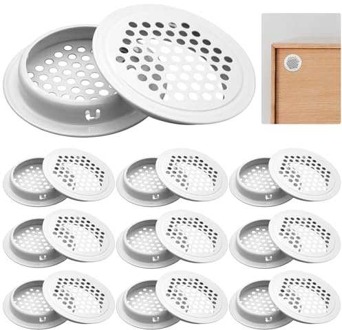 Piuluvor® 20 Stück Lüftungsgitter Rund 53 mm Belüftungsgitter Edelstahl Entlüftungsloch Rund Lüftungsloch für Schrank Kleiderschrank Schuhschränke Bücherregale (Weiß)
