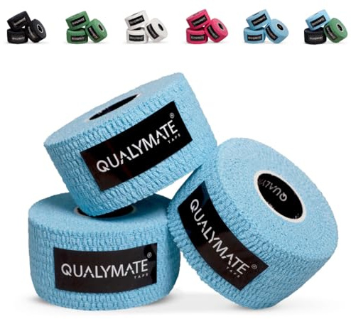 qualymate HookGrip Tape, Lifting Tape - 3,8cm breit x 6,9m lang, Extra Lang, 3 Rollen Hook Grip Tape, Tape für Crossfit, Weightlifting Tape, Gewichtheben, Thumb Tape (3 Rollen Blau)