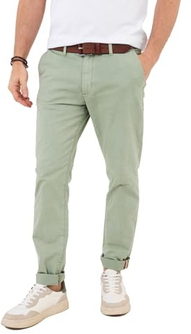 Joe Browns Men's Washed Straight Leg Chino Trousers Casual Pants, Green, 36W x 32L
