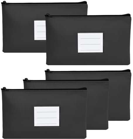 5 Pcs Dokumentenmappe A5, Geldtasche Banktasche Leder Wasserdicht, Dokumententasche A5 mit Reißverschluss und Fenster, Geldscheine Aufbewahrung, Geldmappe Schule Business, Schwarz