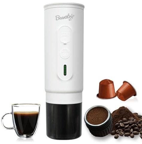 BeanzTrip Macchina per caffè espresso portatile da viaggio, macchina per caffè espresso portatile autoriscaldante, 2 in 1 con caffè macinato e capsula NS, 7800 mAh, macchina da caffè espresso da