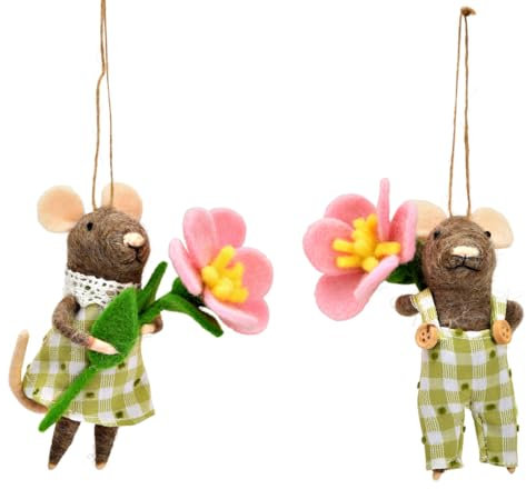 Hänger Maus Mäusepaar mit Blume aus Filz (2er Set) H:13 cm - Osterdeko, Geschenkanhänger Ostern, Frühlingsdeko, Osterhase