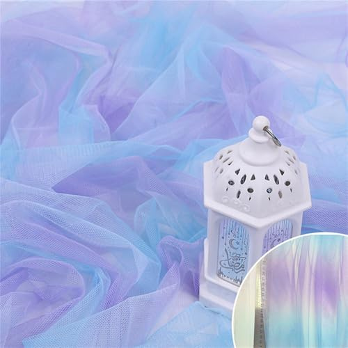 Glitzer Tüllstoff 150cm,Rosa Regenbogen Tüll mit Stern & Mond Pailletten DIY Dekostoff für Hochzeit, Weihnachten, Party Meterware Organza Stoffe für Kleidung, Gardinen (6)