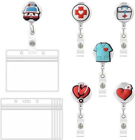 GIUSOBG 6 Pièces Porte Badge Infirmiere Badge Infirmiere Porte-badges avec Clip Rétractable Badge Infirmiere Personnalisé Attache Badge InfirmièRe Porte Badge Porte Badge,cadeau pour les infirmières