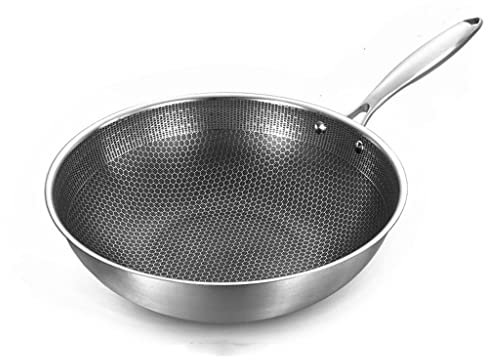 MQPALZKD 32cm Kitchen Wok Pan Uncoated Fying Pan 7-Layer Stainless Steel Forging for Electric, Induction and Gas Stoves Cookware