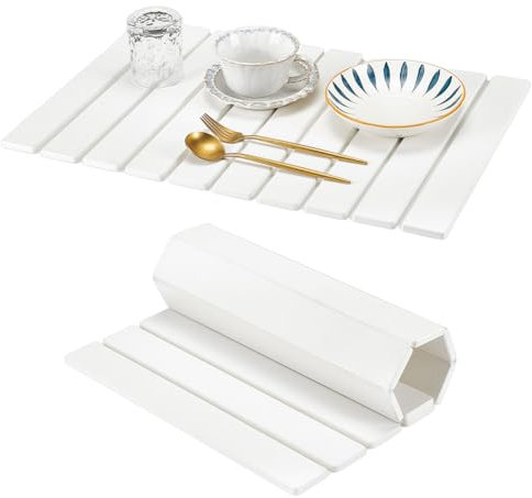 UNICRAFTALE Tapis de Séchage de Vaisselle en Pierre pour Comptoir de Cuisine Séchage Rapide Absorbant Pliable Tapi de Terre de Diatomées avec Tapi Antidérapant Papier de Verre pour Vaisselle et Tasses