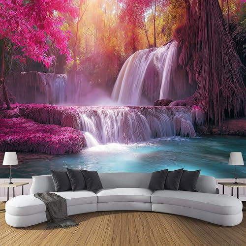 Papel Pintado Hojas Rosadas Pared 3D Papel Tapiz - Cascada De Laos Murales Tapiz Fotomural para Sala Cuarto Oficina Salón Tv Fondo Pared Dormitorio Decoración 200x140cm
