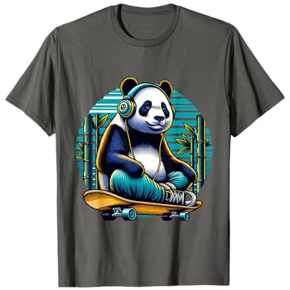 Panda Mit Kopfhörern Auf Skateboard T-Shirt