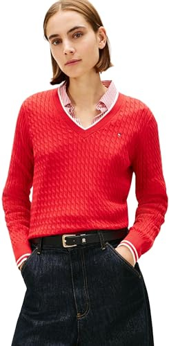 Tommy Hilfiger Damen Co Cable Fine Gg V-nk Ls SWT Ww0ww44987 Pullover (1er Pack)