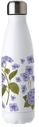 Purely Home Hydrangea Flowers Stainless Steel Water Bottle - Floral Lilac Presents for Her - Double Walled 500ml Metal Hot/Cold Drinks Bottle Outdoor Gifts