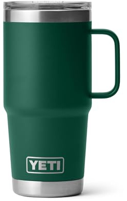 YETI Rambler 20 oz Travel Mug, Stainless Steel, Vacuum Insulated with Stronghold Lid, Black Forest Green