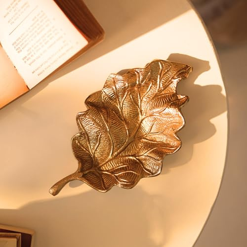 ALORAA Handmade Gold Leaf Jewellery Dish – Artisan-Crafted Trinket Tray – Elegant Matte Gold Decorative Bowl – Aluminium Gift for Women – Stylish Key Holder & Keepsake Tray – 8 x 4 x 1 Inches