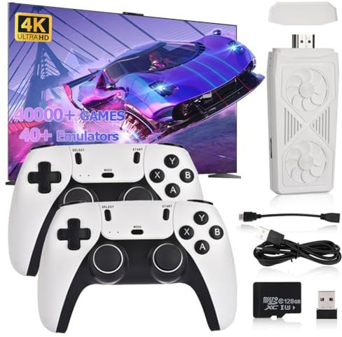 LAISHUNN Console de Jeux Rétro 2025 Améliorée - Nostalgic Gaming Stick avec plus de 40 000 jeux et 30+ émulateurs, manettes sans fil 2.4G doubles améliorées, plug & play via HDMI, et 128GB de stockage