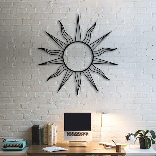 KAWA METALWORKS Minimalistische Sonne Metall Wandkunst Wacky Sun Dekor Terrasse Garten Dekoration Moderne Boho Wandkunst für Wohnzimmer Schlafzimmer Modernes und einzigartiges Geschenk für Zuhause