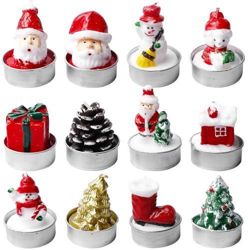 Behogan 12 Stück Weihnachten Teelicht Kerzen, Teelichter, Handgemacht, Zauberhafte Weihnachtsdekoration, Weihnachtsteelichter