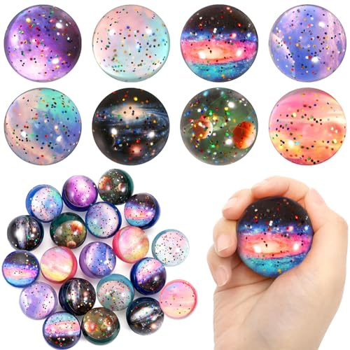 Seamart 30 stycken flummies för barn, fluffplaneter, 32 mm rymdtema hoppbollar, gästpresenter till flickor pojkar, presentpåsfyllning