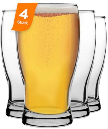 NORDIC SCHILLER Premium Pint Biergläser 4er Set, 580ml 100% BLEIFREI Weizenbiergläser, Weizengläser, Trinkläser Pilsner Glas Bargläser Weizenbierglas, Pint Beer Glasses, Bier Glas