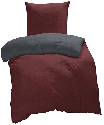 one-home Winter Biber Bettwäsche Meliert Melange Baumwolle Kuschelig Warm Weich Flanell, Größe:3 teilig 200x220 cm, Farbe:Bordeaux/anthrazit