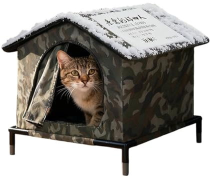 Katzenhaus Outdoor Winterfest | Katzenhaus für Draußen | Winterfest Wasserdicht Wetterfester Katzenhöhle Haustierhaus | waschbares Erhöhtes Tierheim Für Streuner Haustiere, Winter Warm Haustierhaus