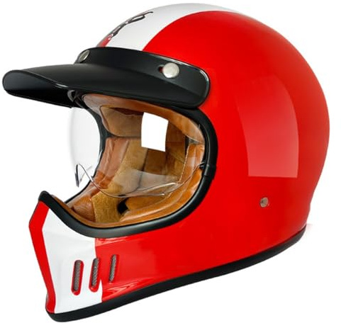 Full Face Motorrad Helm Vintage Integralhelm Scooter Retro Classic Crash Racing Touring DOTECE Zertifiziert Integriert Motorradhelm Vollvisierhelm Für Männer Und Frauen 4,L:59-60CM