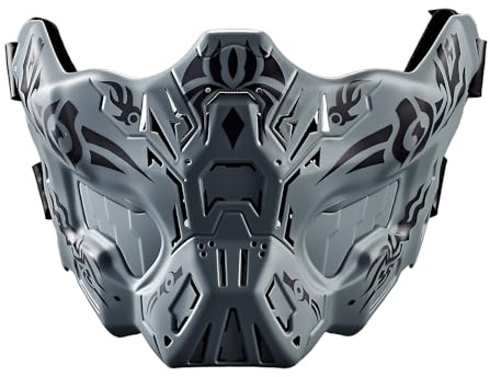 Lishuyeh Airsoft Demi-masque de protection tactique créatif, anti-buée, pour Halloween, cosplay, accessoires de film, paintball, jeu, chasse, activités de plein air (gris)