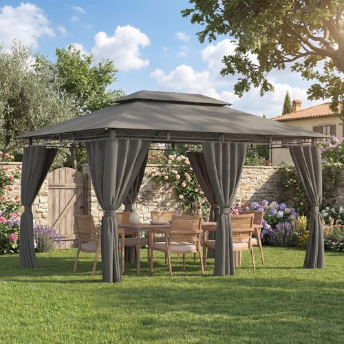 Devoko Garden Pavillon 3x4 Wasserdicht Stabil Winterfest Deluxe Gazebo, UV-Schutz 50+ Doppellagiges Grilpavillons mit seitenwänden für 8-14 Personen, Partyzelt für Freizeit, Partys,Grau