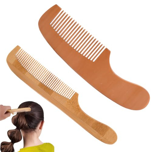 ZZHBOO 2-Pack Wooden Combs, Sandalwood and Pear Wood Hair Comb Set, Detangling and Styling, 18.5 * 3.2cm and 14.5 * 4.2cm