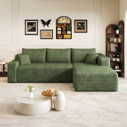 Henjda 241cm Wolkenmotiv-Sofa, Moderne minimalistische bekleidete Couchen, komfortabler L-förmiger Sofa für den Wohnraum, tiefer Sitz mit Ecke, ohne Montage erforderlich (Grün, Rechte Chaiselongue)