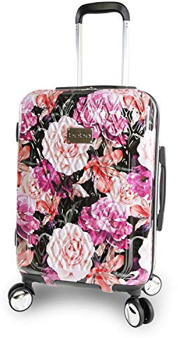 bebe Damen Marie Handgepäck, 53,3 cm, Schwarzer Blumenprint, Einheitsgröße, 2.886 Liter, 8 Räder, 360 Grad drehbares Radsystem, Druckknopf-Verriegelung, Polycarbonat (PC)