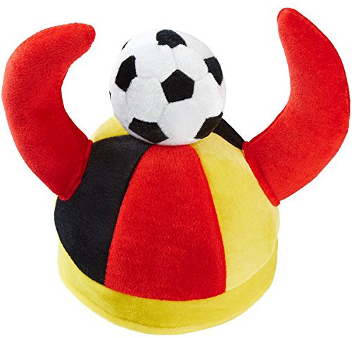 dressforfun 302056 - Deutschland Fan Hut mit Hörnern, angenähte Hörner und Fußball aus Stoff, ideal für Fußballveranstaltungen und Mottopartys