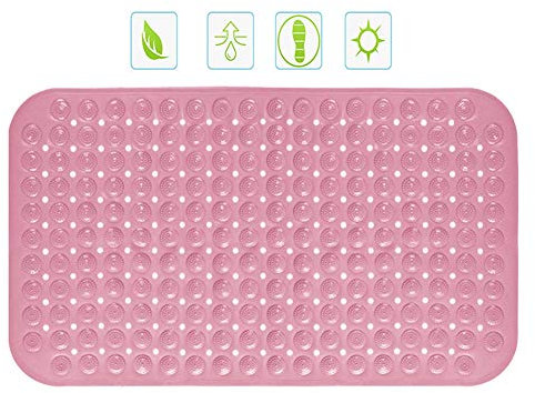 Ommda Badewanneneinlage mit Saugnäpfen Duschvorleger rutschfeste Massage Duschmatte Naturkautschuk 0.7cm Rosa 58x88cm