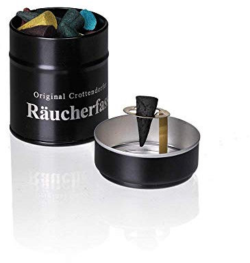 Crottendorfer Räucherfass mit Räucherkerzenhalter inkl. 20 Räucherkerzen Adventsduft und Feuerzeug