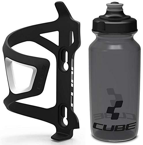 Cube HPP Right Side Loading Cage - Black & Flow Bottle - Black, 500ml / Lightweight Bicycle Cycling Cycle Bike MTB Mountain Road Water Drink Flask Bidon Bracket Mount Holder HPA HPP Set Accessories