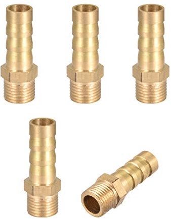 sourcing map Conector Manguera de Lengüeta, Racor Manguera de Latón, Púa de 8mm, Rosca Macho G1/8, Adaptador Manguera Tubo, 5 Piezas