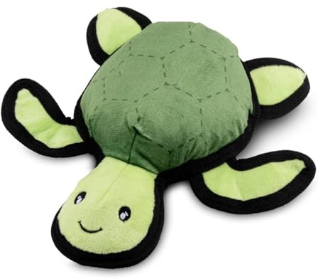 Beco Dog Toy, Rough & Tough Recycled Soft Toy, Turtle, Medium | Durable soft animal character featuring reinforced double stitched panels and puncture-proof squeaker.