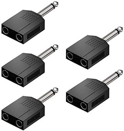 OTOTEC 5x 6.35mm 1/4 Inch Stereo 1 Male Plug to 2 Female Sockets Audio Adapter 1/4 Male to Dual Female Jack Audio Y Splitter Converters