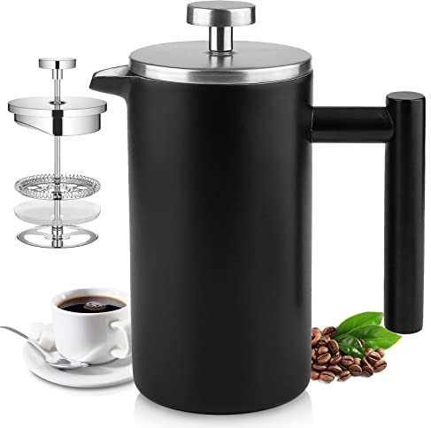 LEOP Small Cafetiere French Press Coffee Maker, 350ml /12oz Stainless Steel Double Wall Heat Resistant Coffee Pot of 1 Cup Coffee Maker