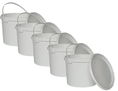 Nipter Seau en Plastique de qualité Alimentaire avec Couvercle, Blanc, 100% recyclables, 10L x 5 pièces