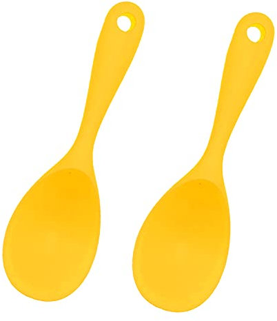 Reislöffel, 2 Stück Hochwertige Servierlöffel aus Silikon, Langlebig & Hitzebeständig (bis 230°C), Ideal für Reiskocher, Kartoffelpüree, Sushi & Mehr, BPA-frei & Spülmaschinenfest (gelb)