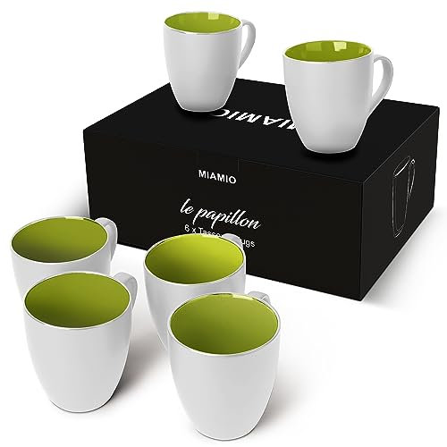 MIAMIO – 6 x 350 ml Pezzi per Colazione/Set di Tazze da Caffè - Le Papillon Collezione (Verde-Bianco)