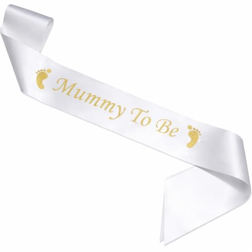 Happium Schärpe für werdende Mütter, Babyparty, Satin-Schärpe für werdende Mütter, Babyparty, Gastgeschenk, Partyzubehör für Mama (weiß)