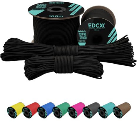 EdcX 2 mm Nylon Paracord 275 - 100% Nylon, 3-Strand, Black, 100 m