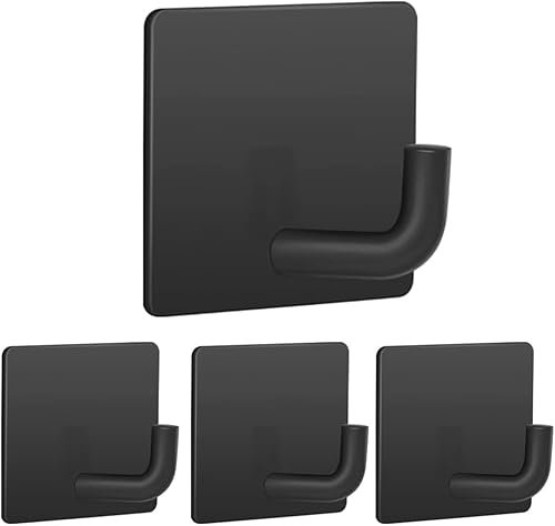 GAOHUI 4 Pieces Self Adhesive Hooks, Stainless Coat Door Sticky Hooks, Adhesive Towel Hooks, No Drilling for Bathrooms Kitchen Lavatory Closet, Black
