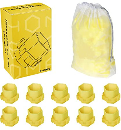 Lot de 200 capsules hexagonales pour tatouage - Plusieurs couleurs - Ruche / Nid d'abeille - Pour artistes de tatouage - Jaune