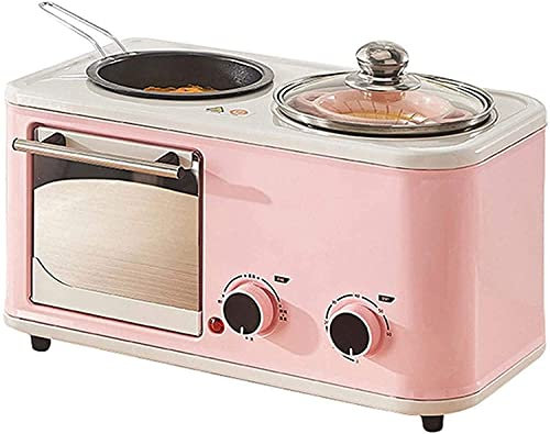 MXXHFC 5L four-in-one mini oven, household multifunctional breakfast machine electric oven for frying, adjustable 60-minute timer, 1200W, (Color : Pink) (Color : Blue) (Pink) (Pink)