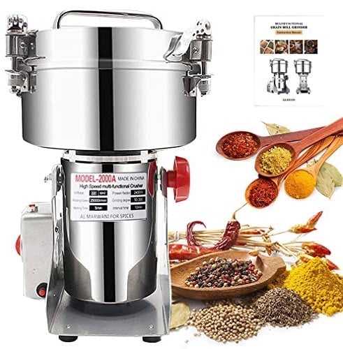 Moulin à Grains 2000g Moulin à Farine Moulin à Epices Electrique Moulin a Cereales et Grain Haute Vitesse 25000 R/min Pour Broyage Rapide Contre les Surcharges Moulin à Herbes, épices, Noix, Céréales