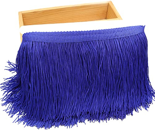 Duories 2 Meters 15cm Seide Fransen Quaste Fransenborte Fransenband Schnittfranse Dekoband Zierband Dekoborte Tanzfransen Nähzubehör für DIY Basteln Apparel Kleidung,Kostüme,Nähen,Dekoration,Blau